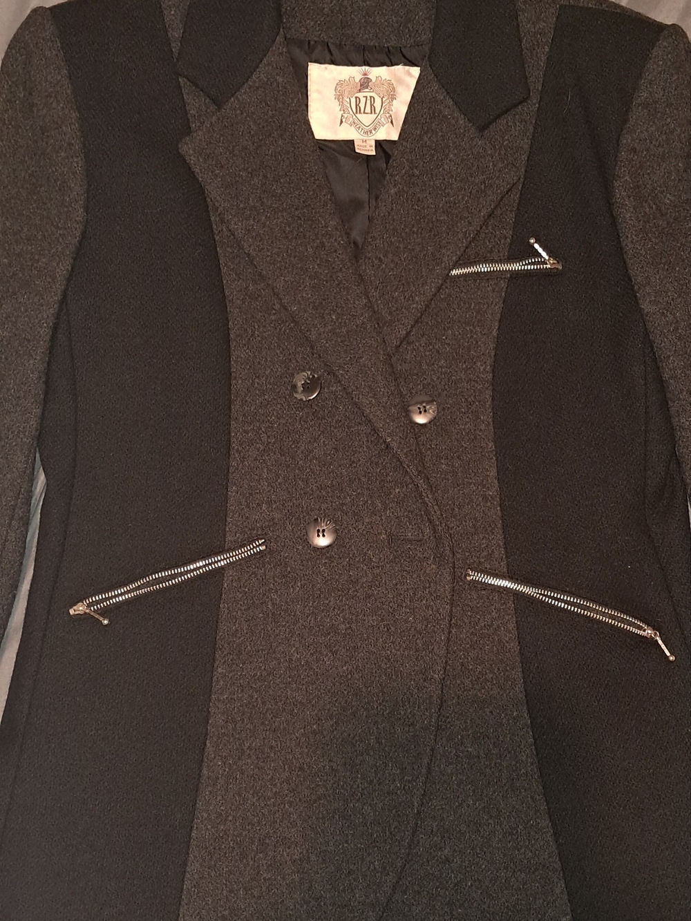 100% Wool Women's Black & Charcoal Double-Breasted Pea Coat